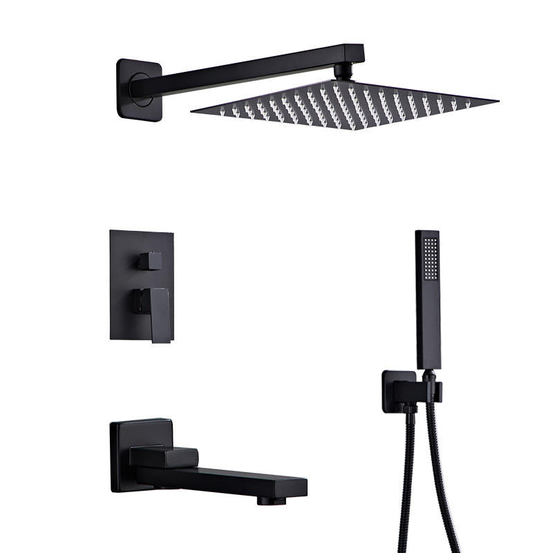 Luxury Matte Black Concealed Bathroom Shower System, Hot & Cold Mixer