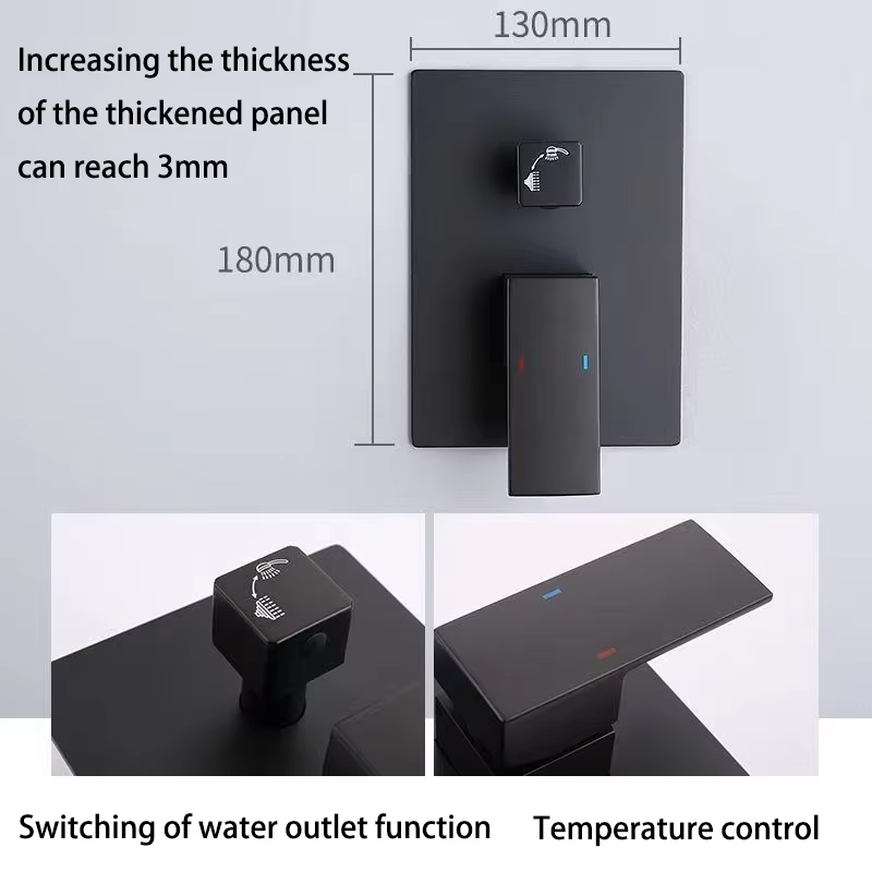 Luxury Matte Black Concealed Bathroom Shower System, Hot & Cold Mixer