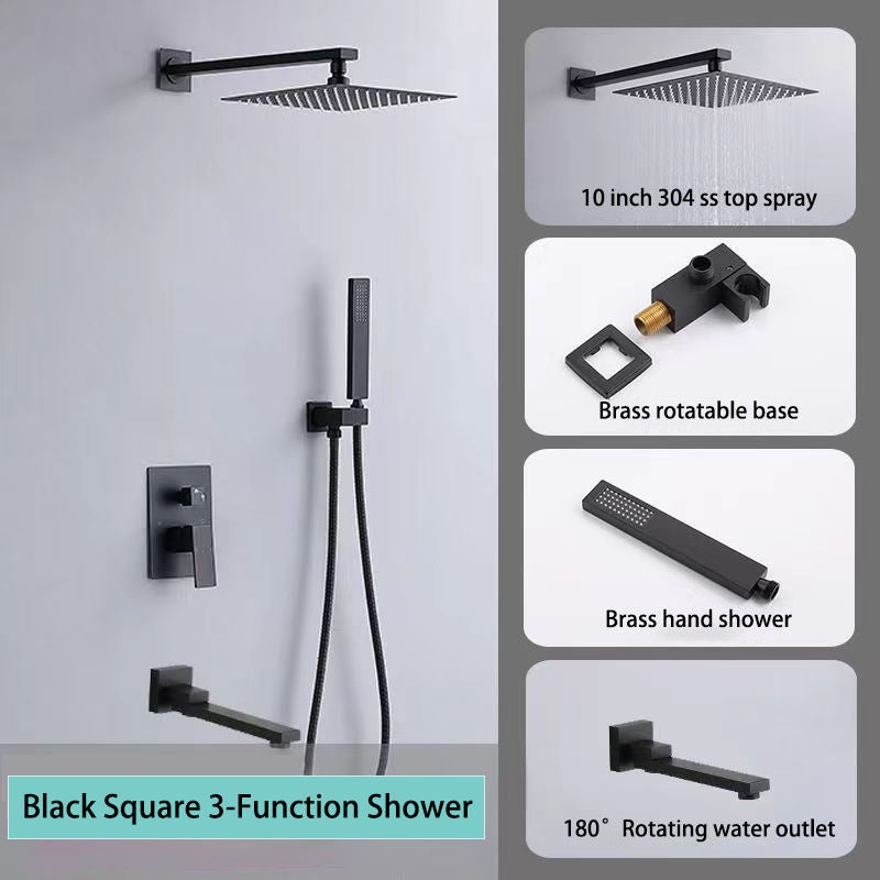 Luxury Matte Black Concealed Bathroom Shower System, Hot & Cold Mixer