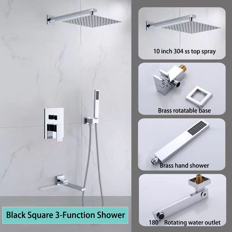 Luxury Matte Black Concealed Bathroom Shower System, Hot & Cold Mixer