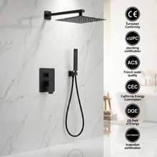 Luxury Matte Black Shower Faucet Set – Waterfall & Rainfall Mixer System | Concealed Brass Valve for Villa & Hotel Bathrooms