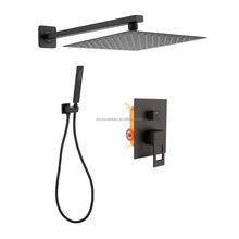 Luxury Matte Black Shower Faucet Set – Waterfall & Rainfall Mixer System | Concealed Brass Valve for Villa & Hotel Bathrooms