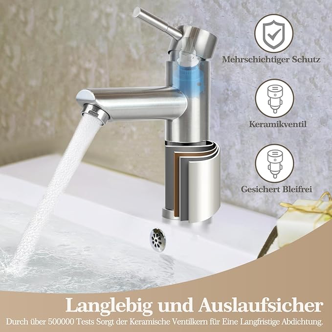 Single Handle Bathroom Basin Faucet – Hot & Cold Mixer Tap | High Pressure Stainless Steel Faucet for Sink & Kitchen