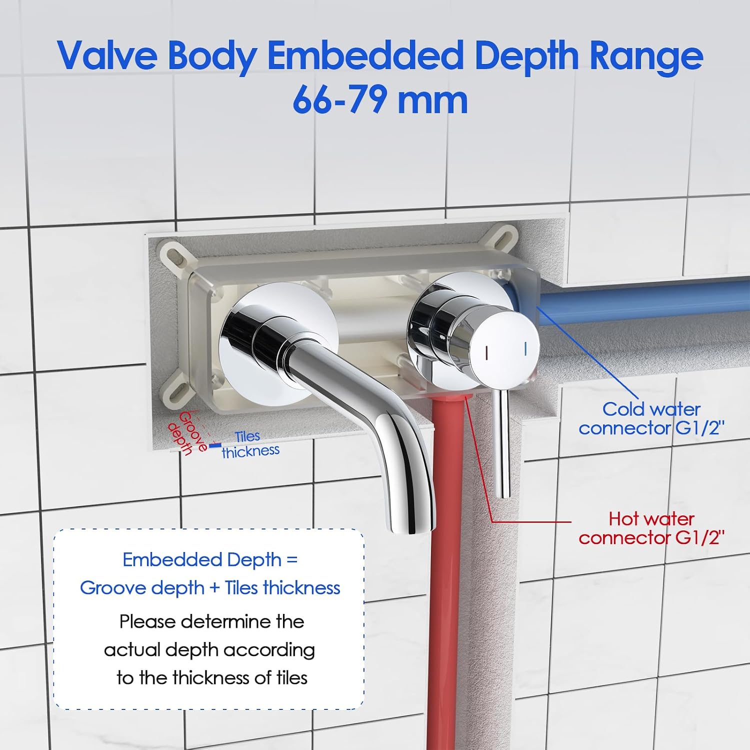 Wall-Mounted Bathtub Faucet with Concealed SUS304 Stainless Steel Body, 2-Hole Bathroom Mixer Tap