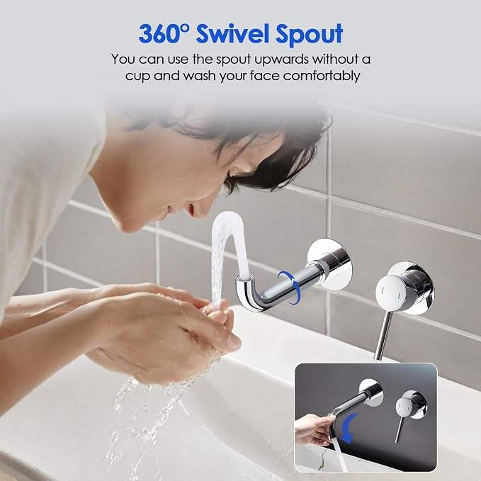 Wall-Mounted Bathtub Faucet with Concealed SUS304 Stainless Steel Body, 2-Hole Bathroom Mixer Tap