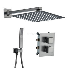 Luxury Matte Black Shower Faucet Set – Waterfall & Rainfall Mixer System | Concealed Brass Valve for Villa & Hotel Bathrooms
